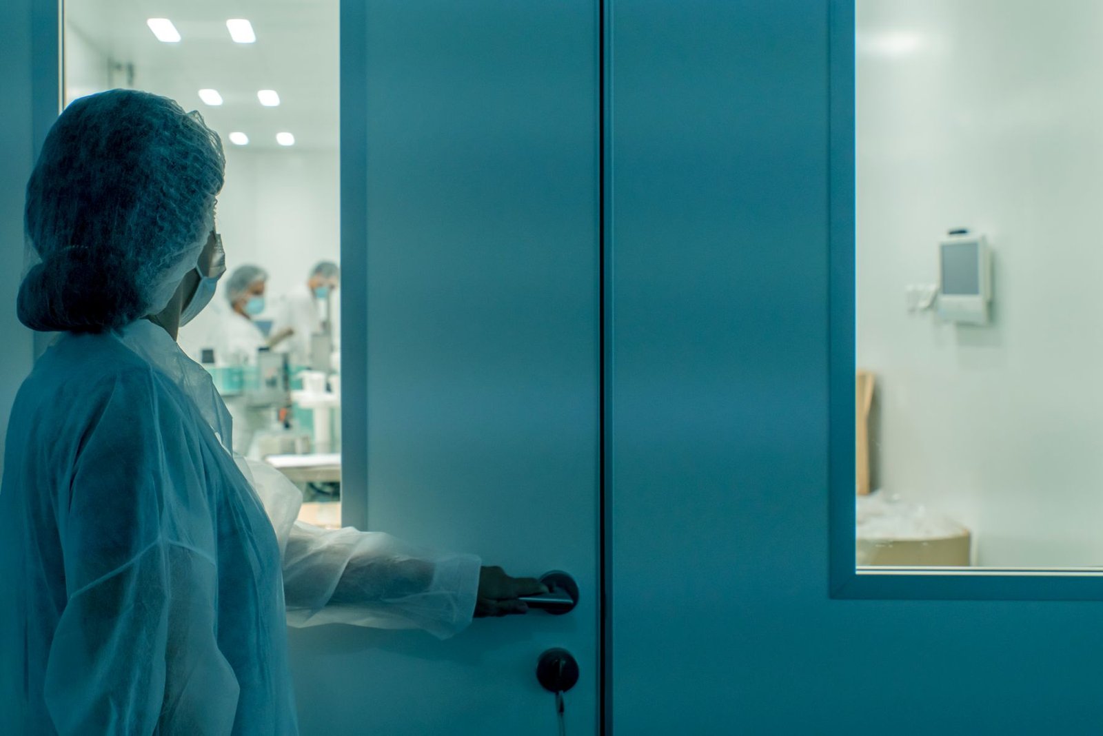 Access-controlled GMP cleanroom doors installed in a completed facility